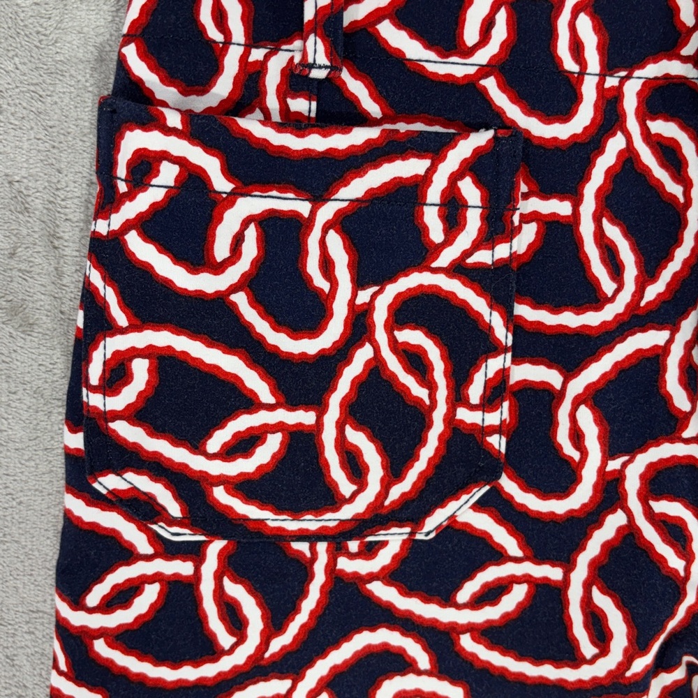 Maeve Anthropologie The Colette Pants Navy Red Chain Print Wide Leg Cropped 28 - Picture 5 of 10